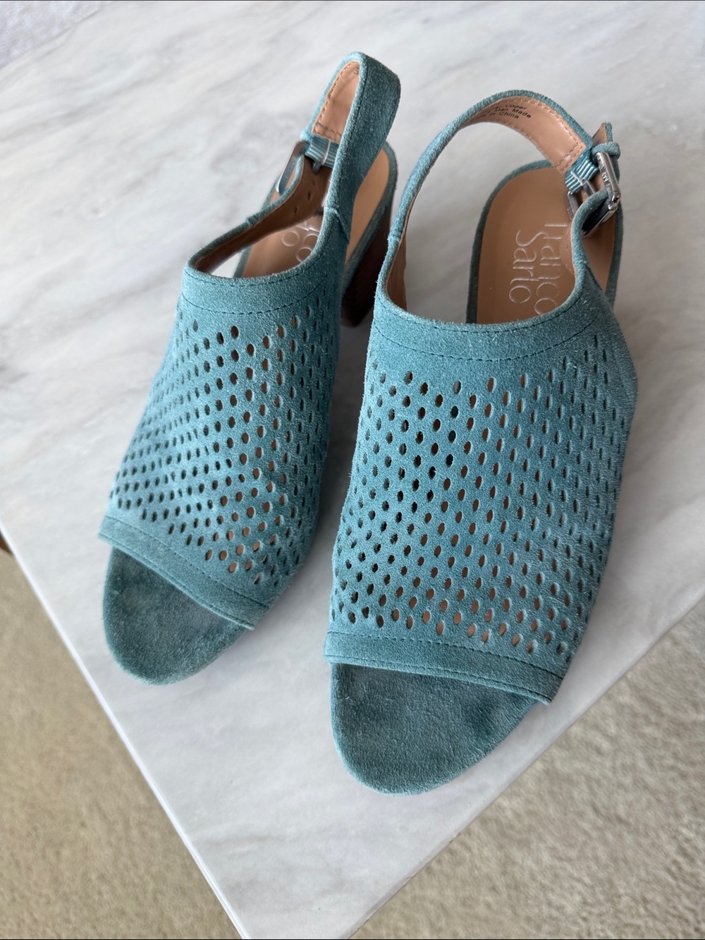 Franco Sarto Teal Suede Slingback Sandals